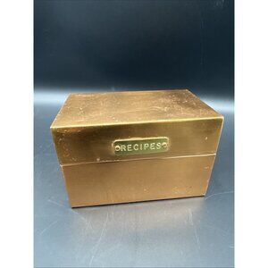 Vintage Copper Hinged Recipe Box Tin Brass Tag Farmhouse Korea